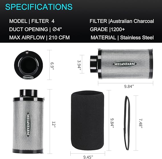 MELONFARM 4 Inch Air Carbon Filter | 4" x 12"